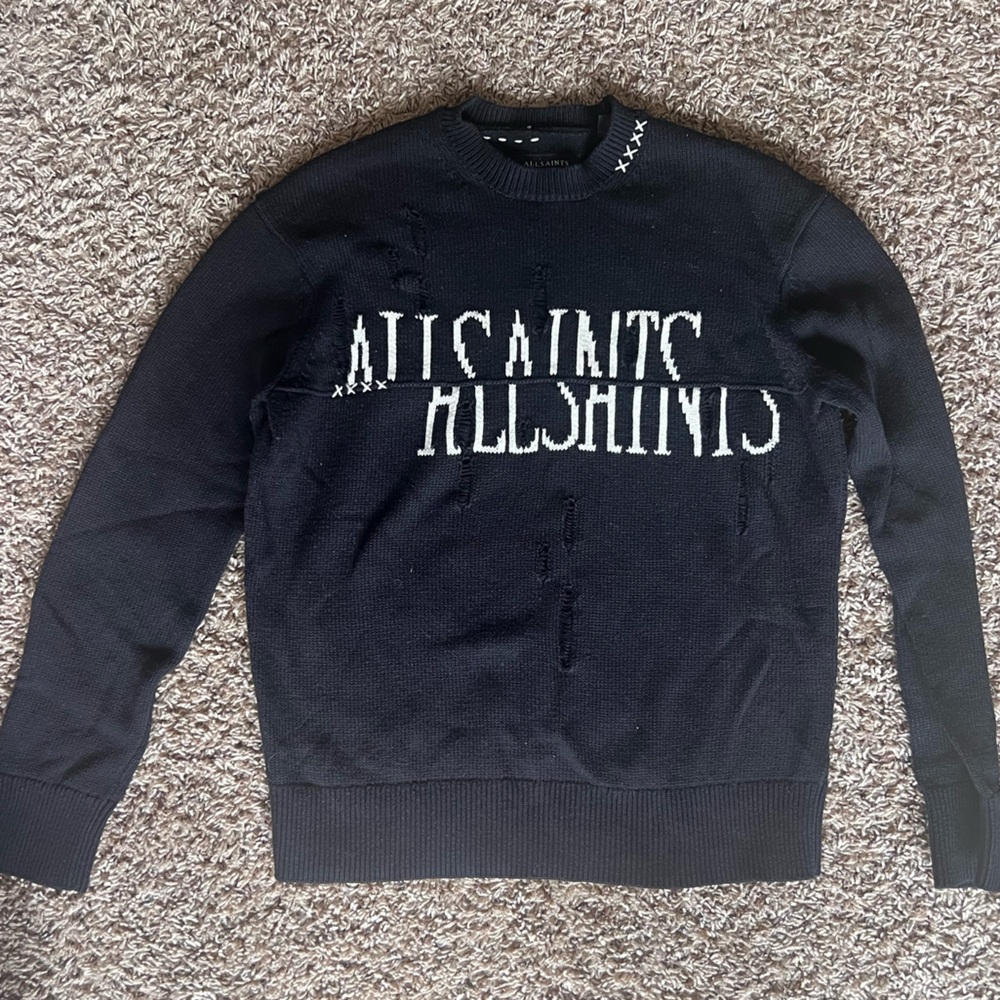 AllSaints XS distressed black sweater.